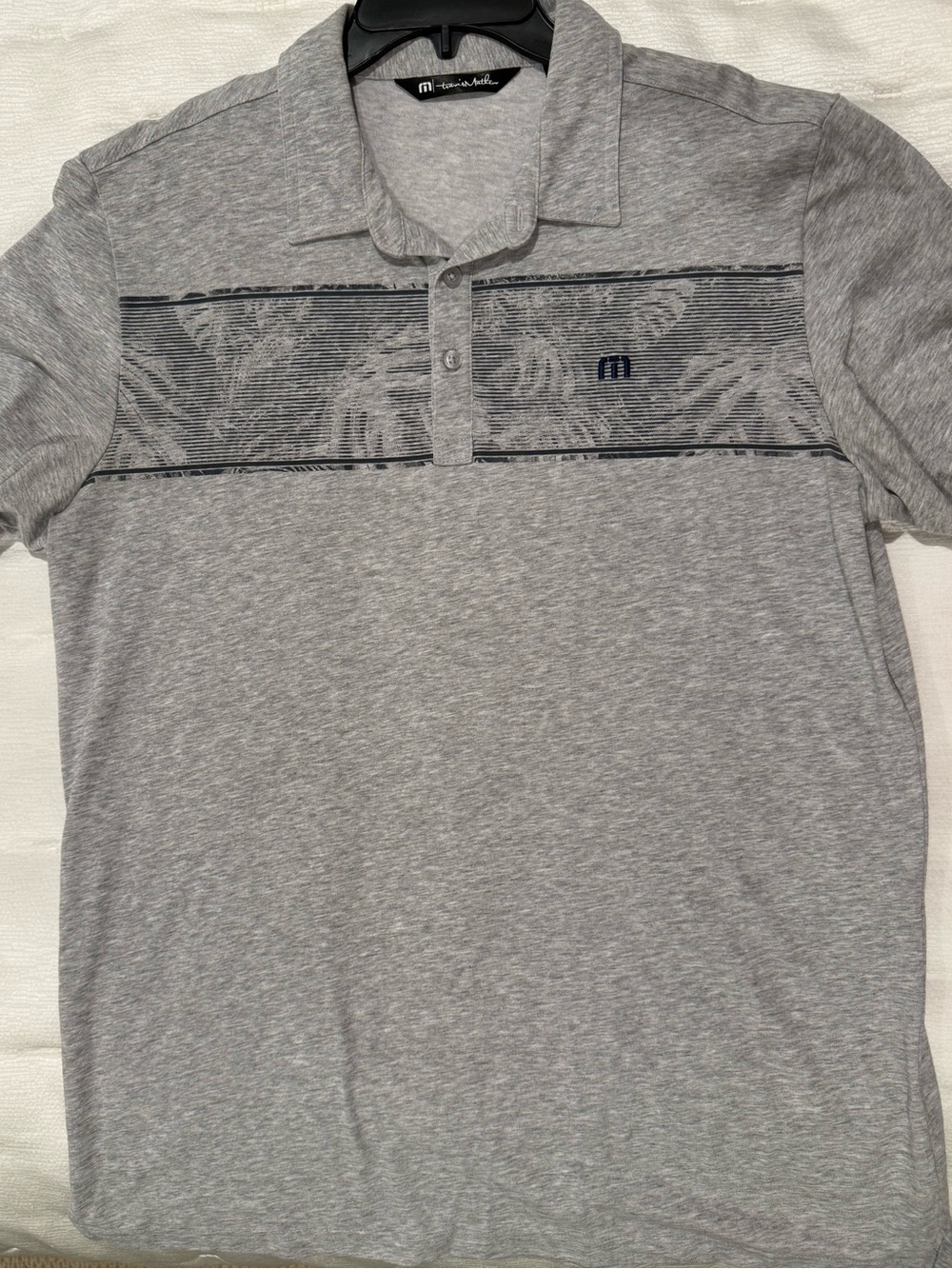 Travis Mathew Grey Men's Polo Shirt with Stripe Detail
